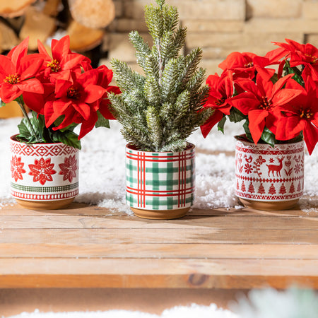 Pot, 4in, Ceramic, Red & Green Pattern, 3 Styles