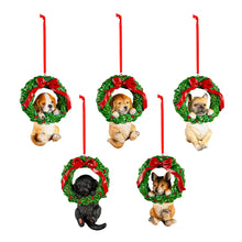 Load image into Gallery viewer, Resin Dog in Wreath Christmas Ornament, 4in
