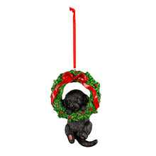 Load image into Gallery viewer, Resin Dog in Wreath Christmas Ornament, 4in
