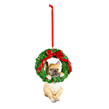 Load image into Gallery viewer, Resin Dog in Wreath Christmas Ornament, 4in
