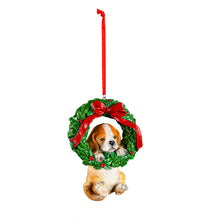 Load image into Gallery viewer, Resin Dog in Wreath Christmas Ornament, 4in
