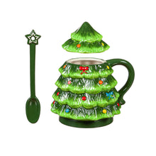 Load image into Gallery viewer, Ceramic Christmas Tree Mug with Spoon Set, 16oz
