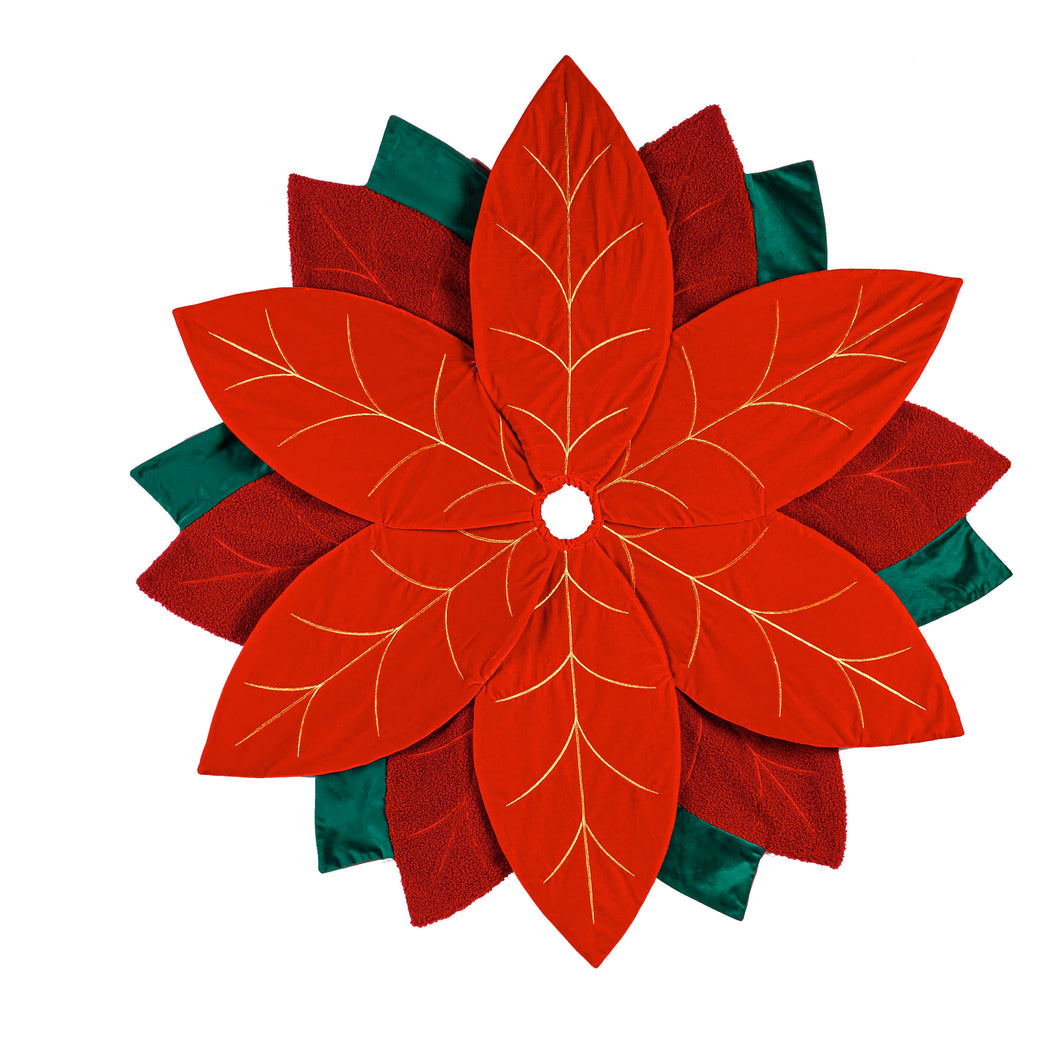 Fabric Poinsettia-Shaped Tree Skirt, 48in