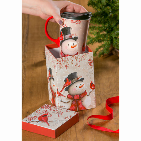 Snowman & Cardinal Ceramic Mug w/Box, 17oz