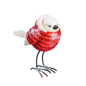 Polyresin Bird in Red Coat Figurine, 4.75in