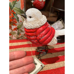 Polyresin Bird in Red Coat Figurine, 4.75in