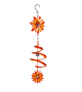 Hanging Wind Twirler, Orange Flower, 20.75in