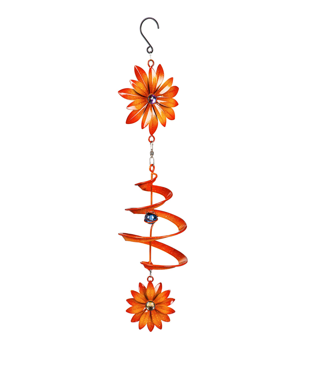 Hanging Wind Twirler, Orange Flower, 20.75in