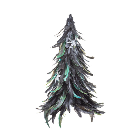 Feathered Halloween Tree with Silver Spiders, 16in