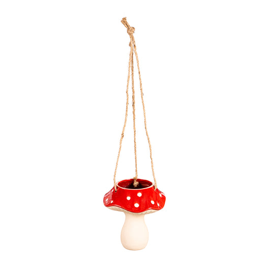 Planter, Ceramic, Hanging Red Mushroom