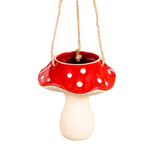 Planter, Ceramic, Hanging Red Mushroom
