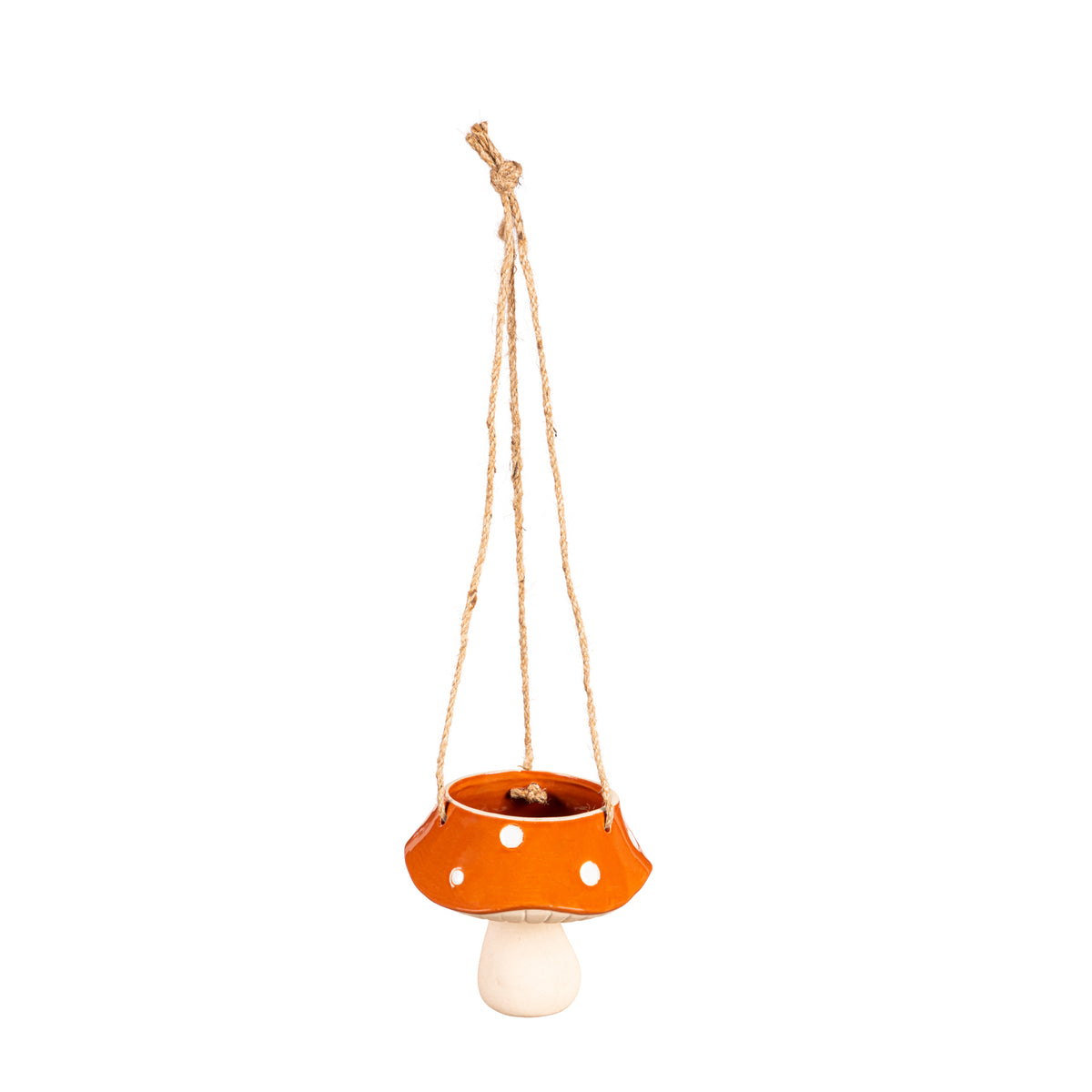 Planter, Ceramic, Hanging Orange Mushroom