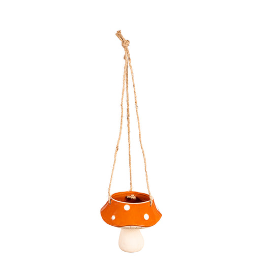 Planter, Ceramic, Hanging Orange Mushroom