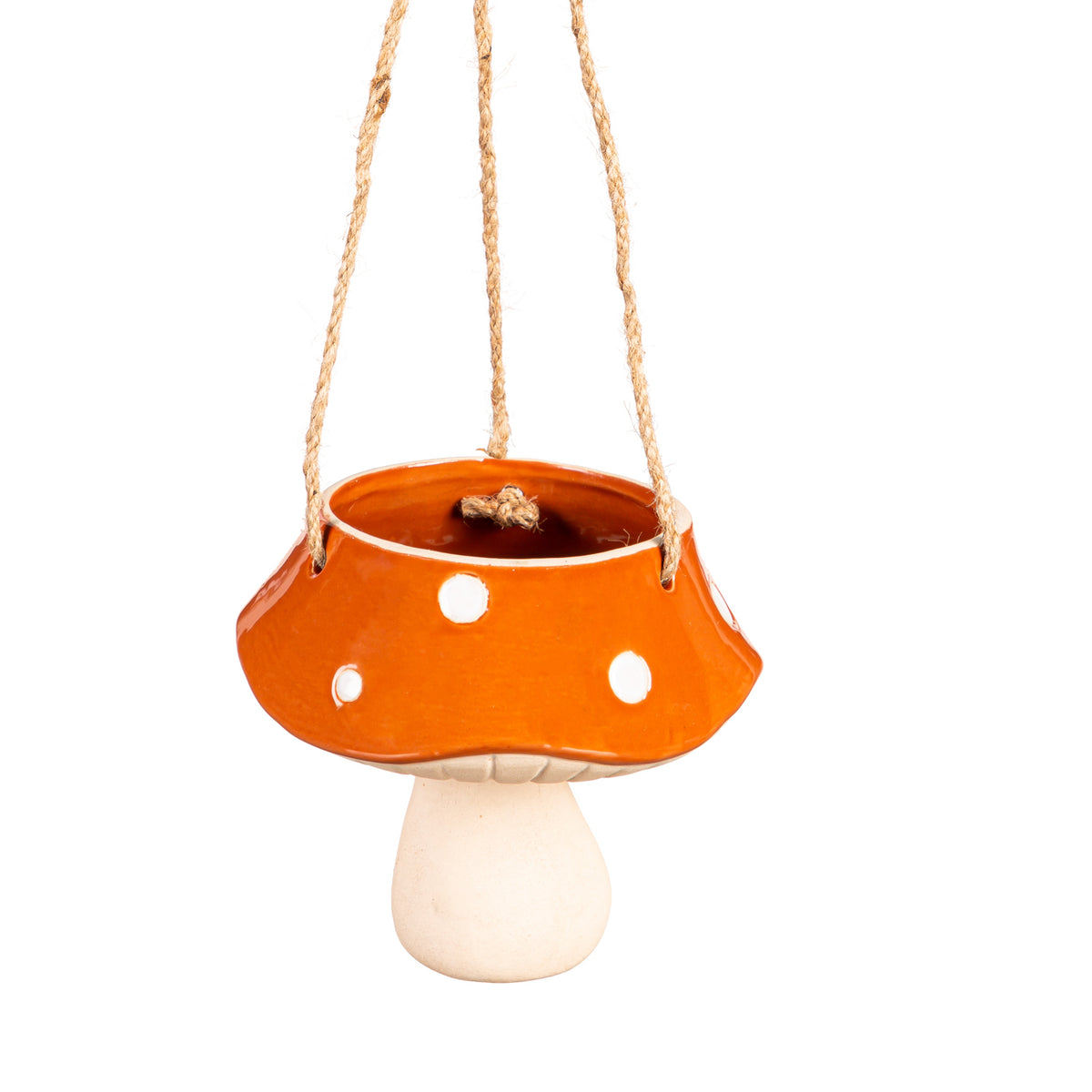 Planter, Ceramic, Hanging Orange Mushroom