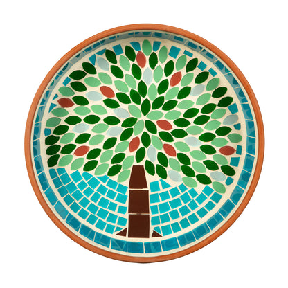 Terracotta Mosaic Bird Bath, Bountiful Tree, 10in