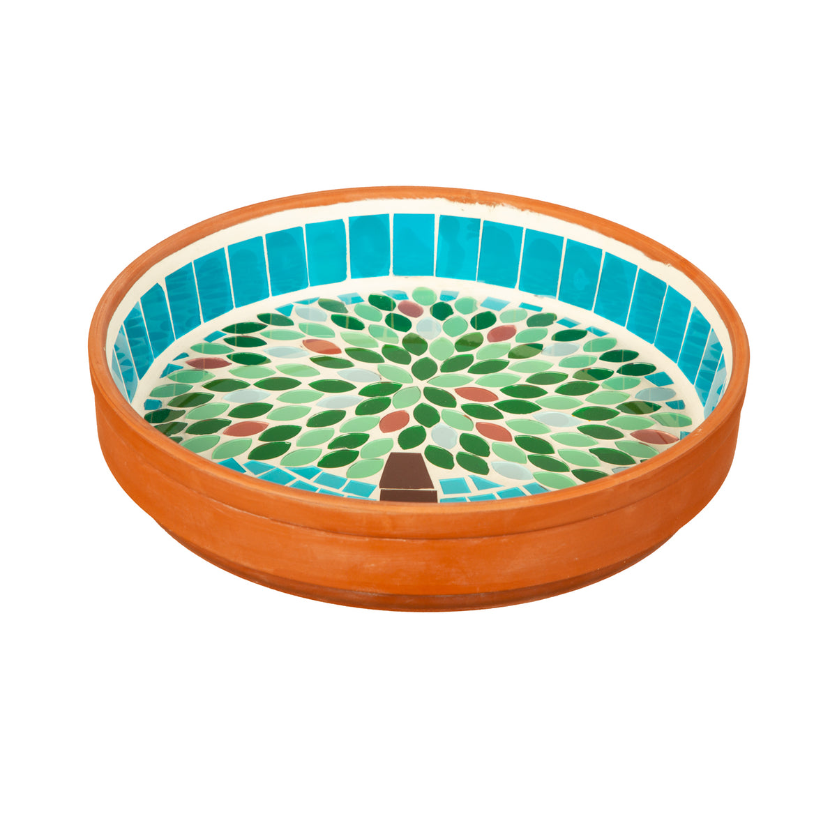 Terracotta Mosaic Bird Bath, Bountiful Tree, 10in