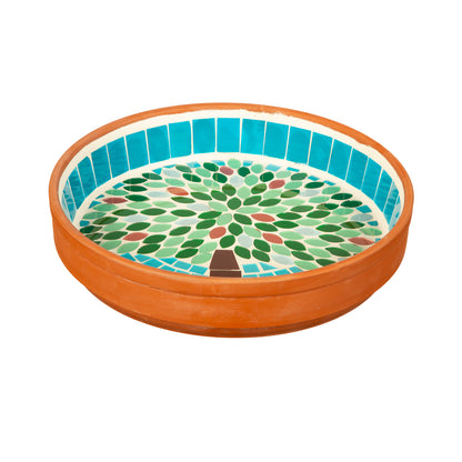 Terracotta Mosaic Bird Bath, Bountiful Tree, 10in