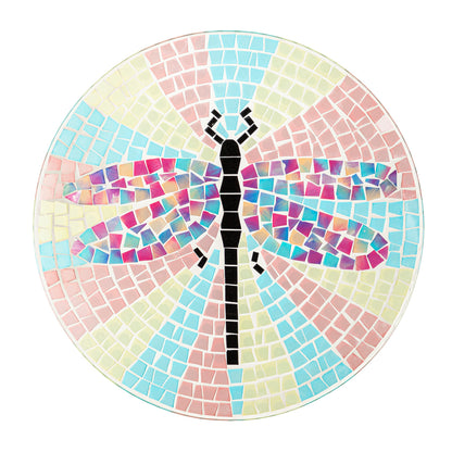 Glass Mosaic Bird Bath, Bright Dragonfly, 15in