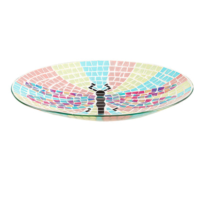 Glass Mosaic Bird Bath, Bright Dragonfly, 15in