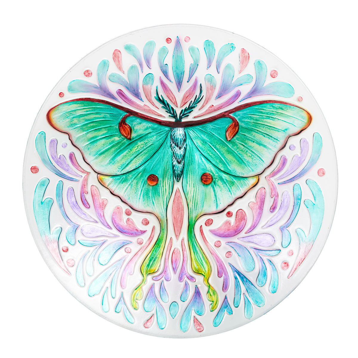 Glass Bird Bath, Luna Moth, 18in