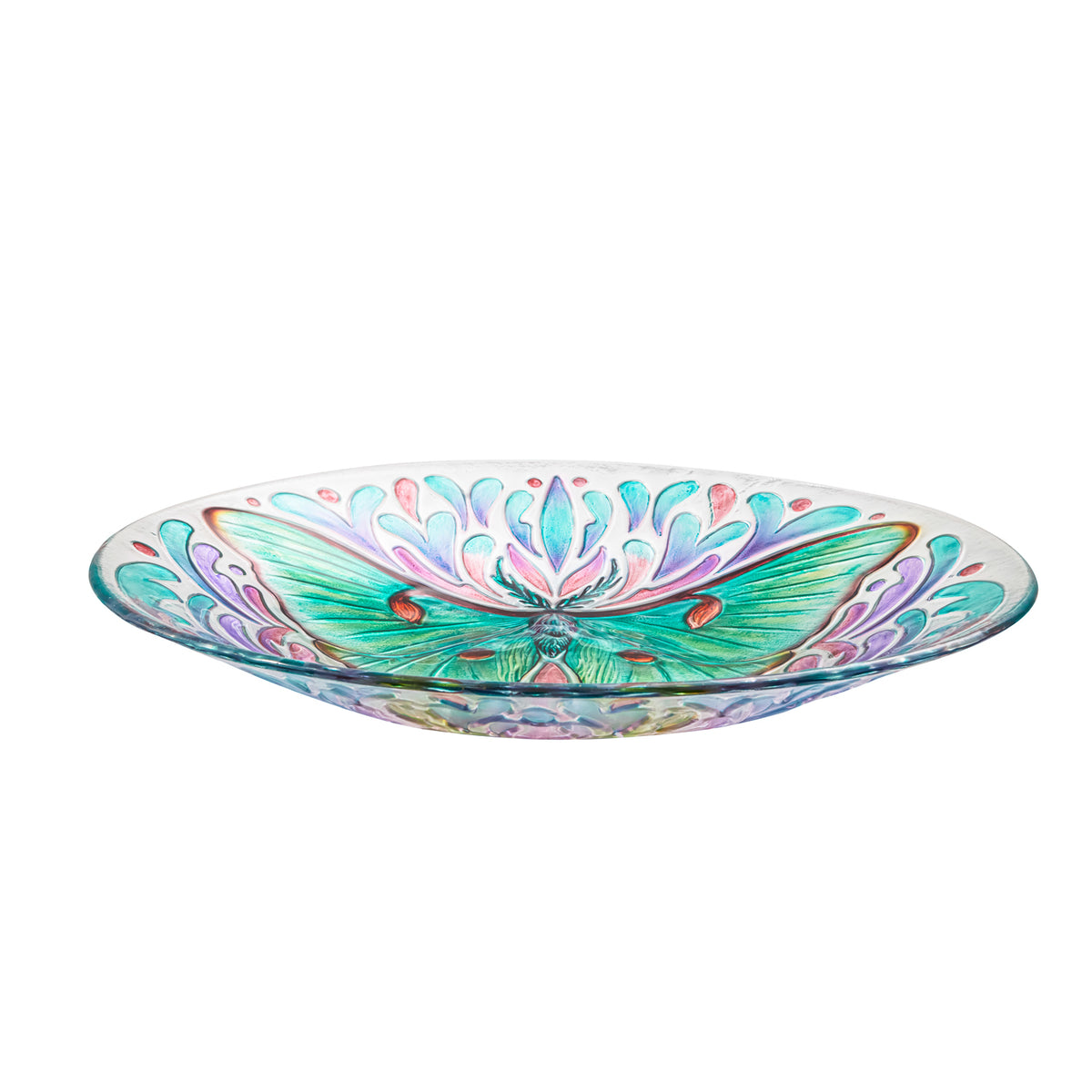 Glass Bird Bath, Luna Moth, 18in