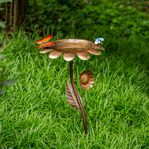 Metal Butterfly Flower Bird Bath with Stand, 15in