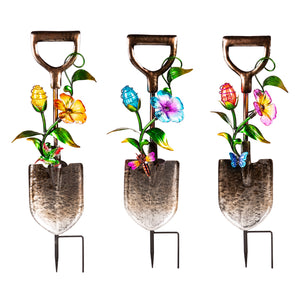 Solar Shovel with Flowers Garden Stake, 30in
