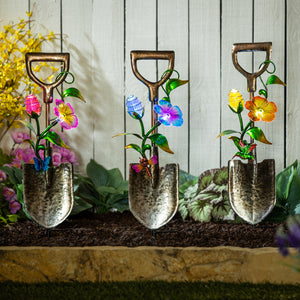 Solar Shovel with Flowers Garden Stake, 30in