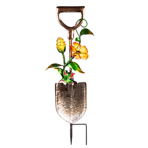 Solar Shovel with Flowers Garden Stake, 30in