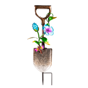 Solar Shovel with Flowers Garden Stake, 30in