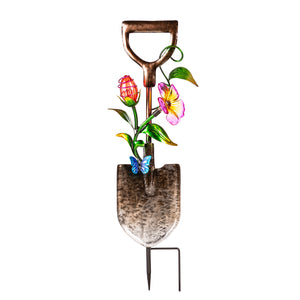 Solar Shovel with Flowers Garden Stake, 30in