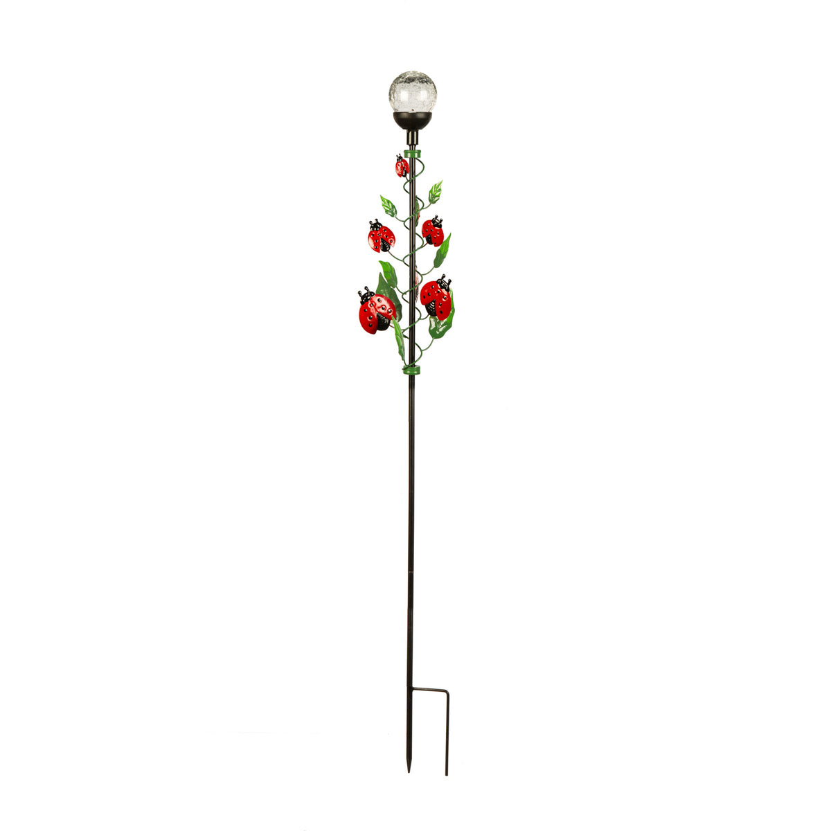 Solar Glass Orb w/ Ladybugs Garden Stake, 37in