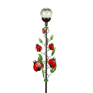 Solar Glass Orb w/ Ladybugs Garden Stake, 37in