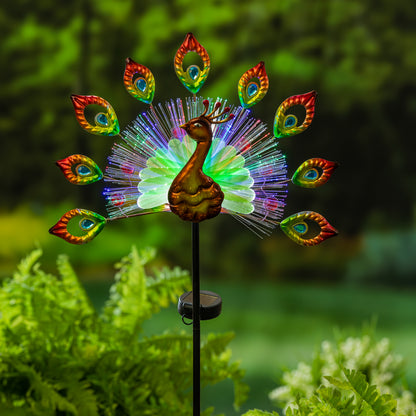 Solar Fiber Optic Peacock Garden Stake, 48in