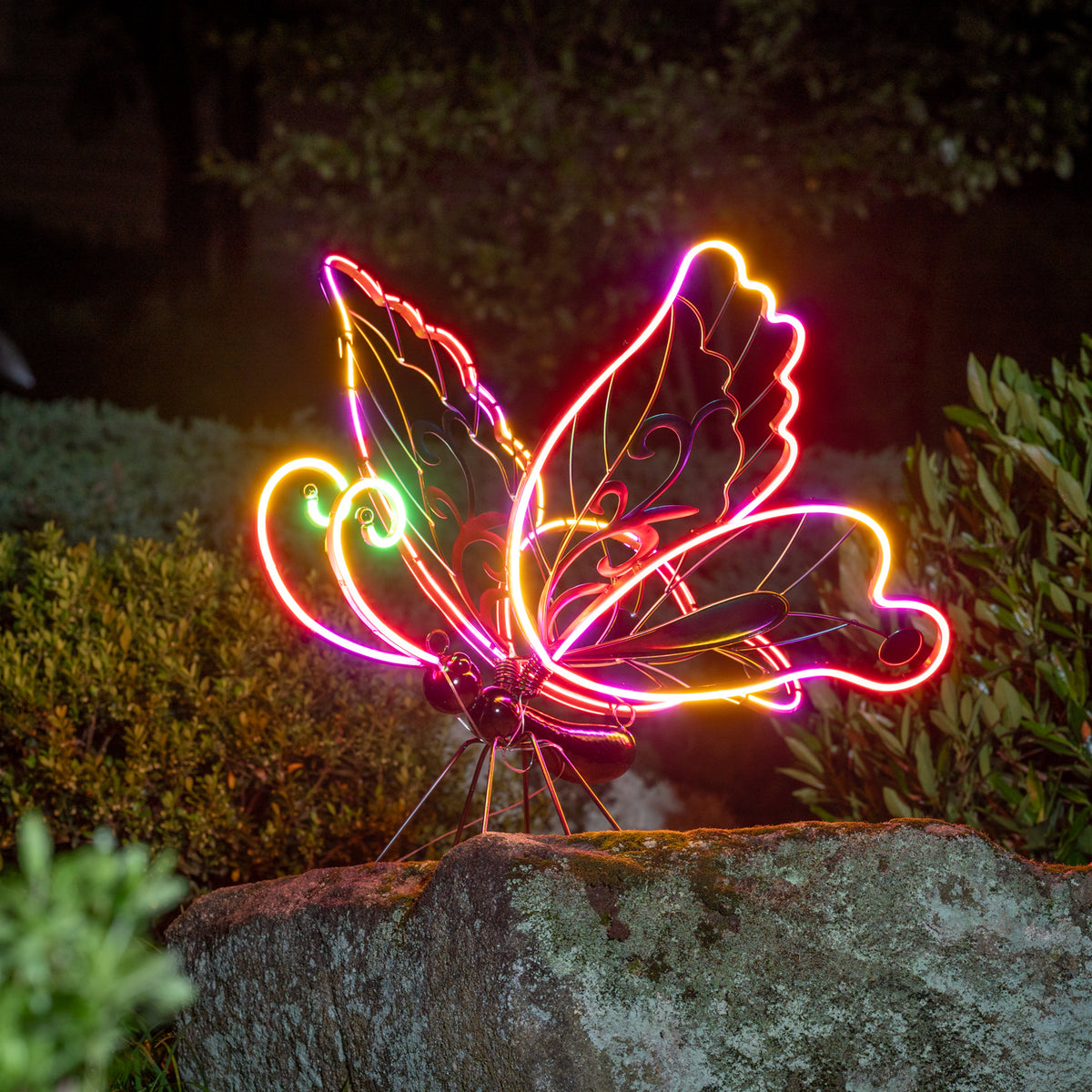 Metal Solar Neon Butterfly Statue, 28in