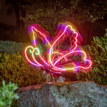 Load image into Gallery viewer, Metal Solar Neon Butterfly Statue, 28in
