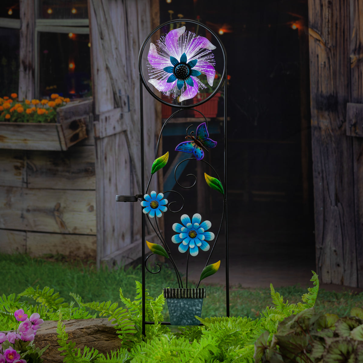 Solar Fiber Optic Butterfly Trellis with Spinner