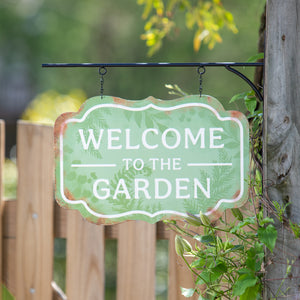 Welcome to the Garden Hanging Metal Outdoor Sign