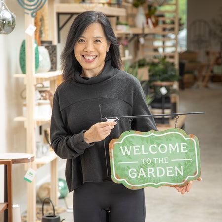 Welcome to the Garden Hanging Metal Outdoor Sign