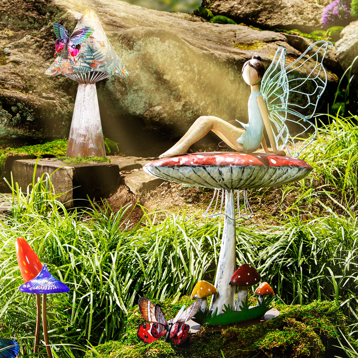 Metal Printed Mushroom Statuary, 18in