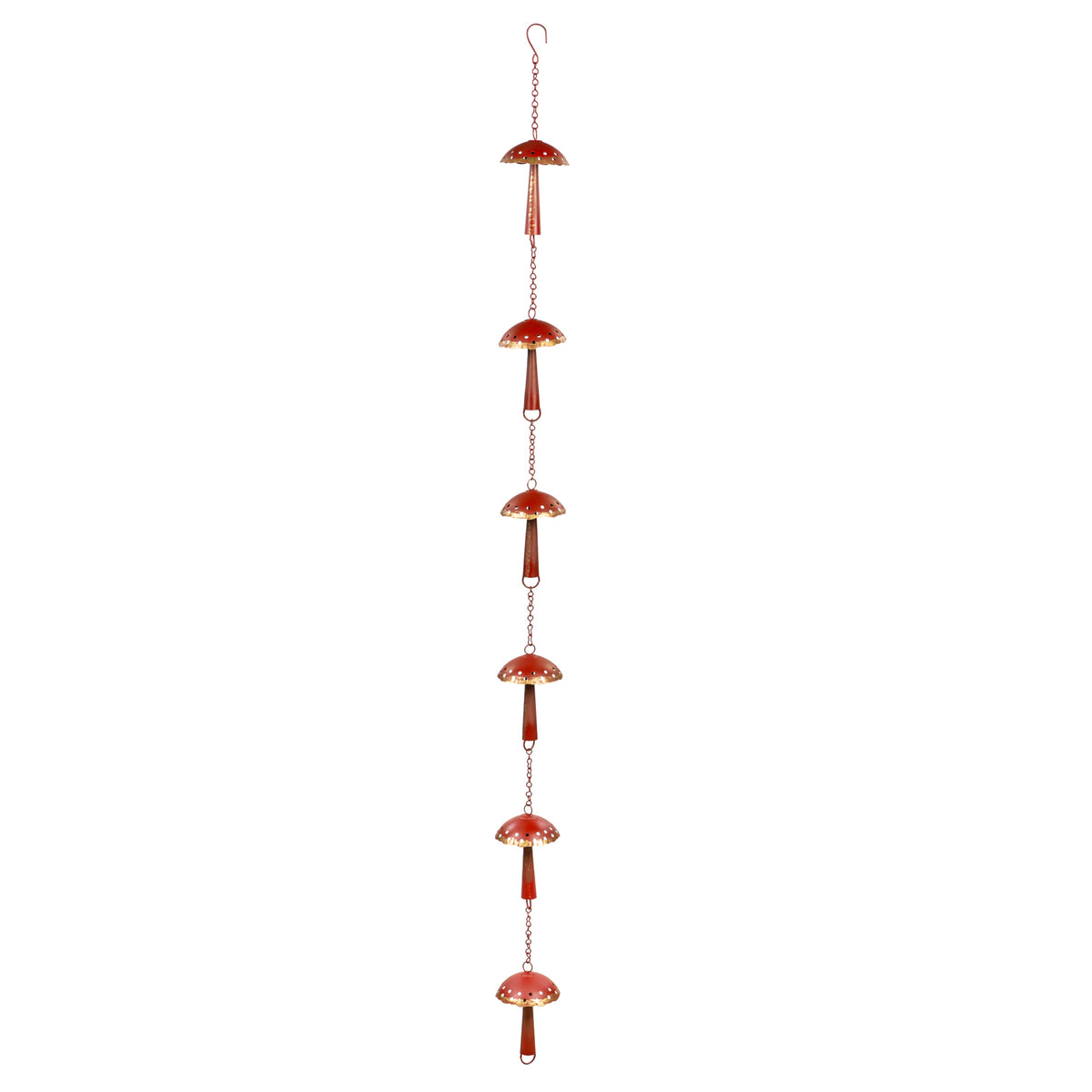 Red Metal Mushroom Rain Chain, 72in