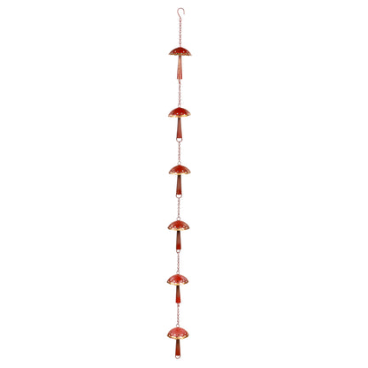 Red Metal Mushroom Rain Chain, 72in