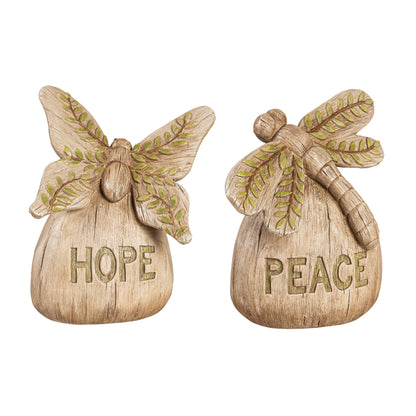 Hope/Peace Greenery Stone Decor, 8in, 2 Styles
