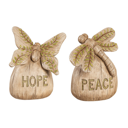 Hope/Peace Greenery Stone Decor, 8in, 2 Styles