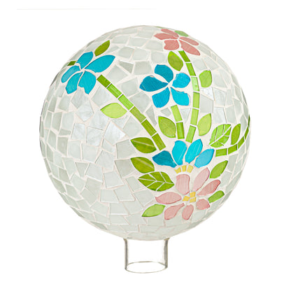 Blue & Pink Flowers Mosaic Gazing Ball, 10in