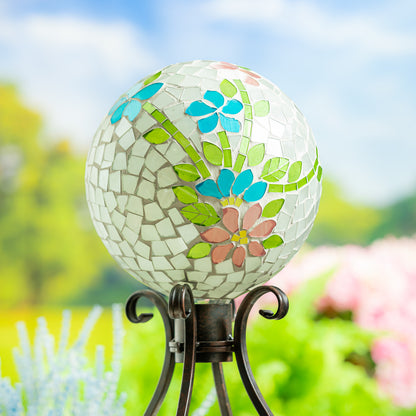 Blue & Pink Flowers Mosaic Gazing Ball, 10in