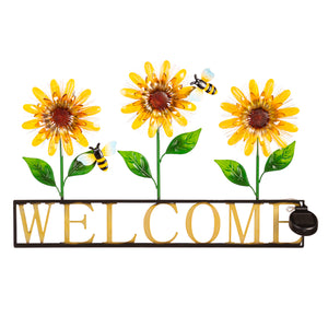 Fiber Optic Metal Sunflower Welcome Sign, 24in