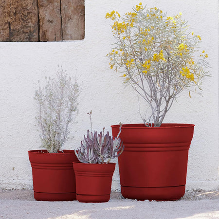 Planter, 12in, Saturn with Saucer, Burnt Red