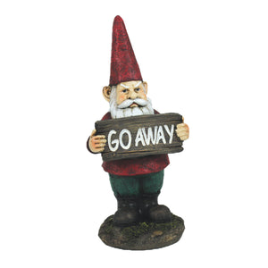Polyresin Garden Gnome with "Go Away" Sign, 14.5in