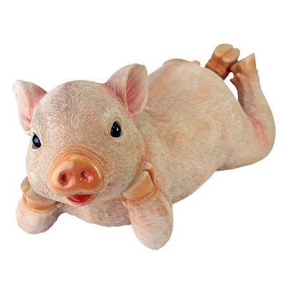 Polyresin Lounging Baby Pig Statue, 11in
